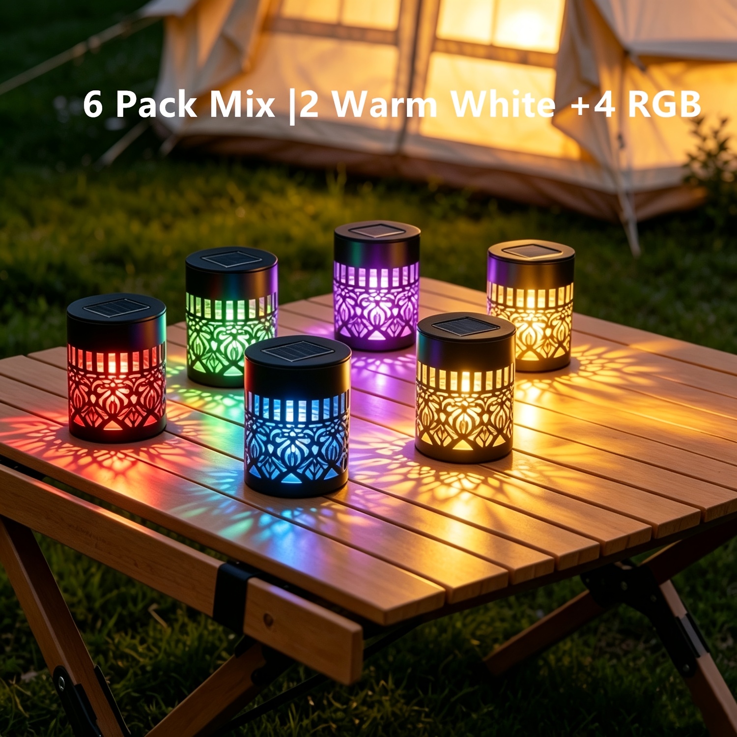 Image of 4/6 Pack Solar Table Lamp, Outdoor Solar Wall Lights, Ip55, Mandala Projection Lights, Metal Material, Ideal For Parties, , Walls, , Patios And Camping, Perfect As A Gift