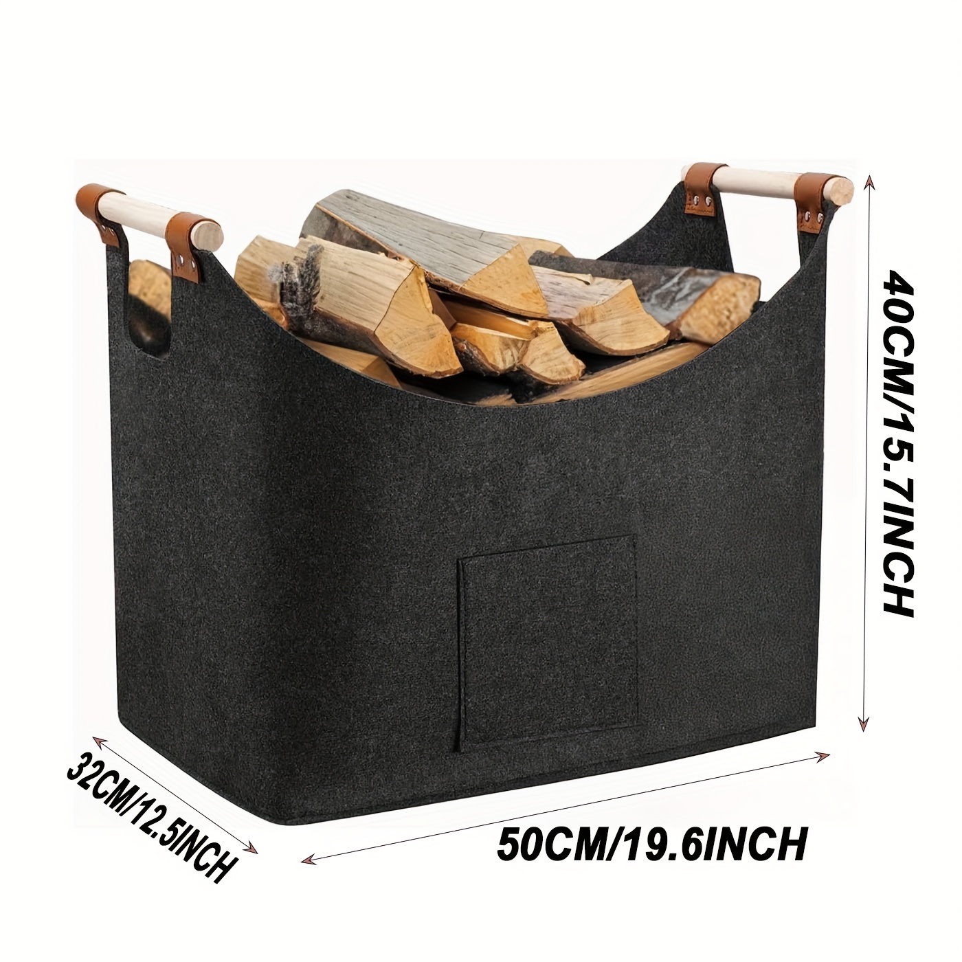 1pc xxl foldable wooden log basket 14 53gal thickened felt fireplace carrier with extended handles indoor wood burner for firewood vegetables dark gray details 3