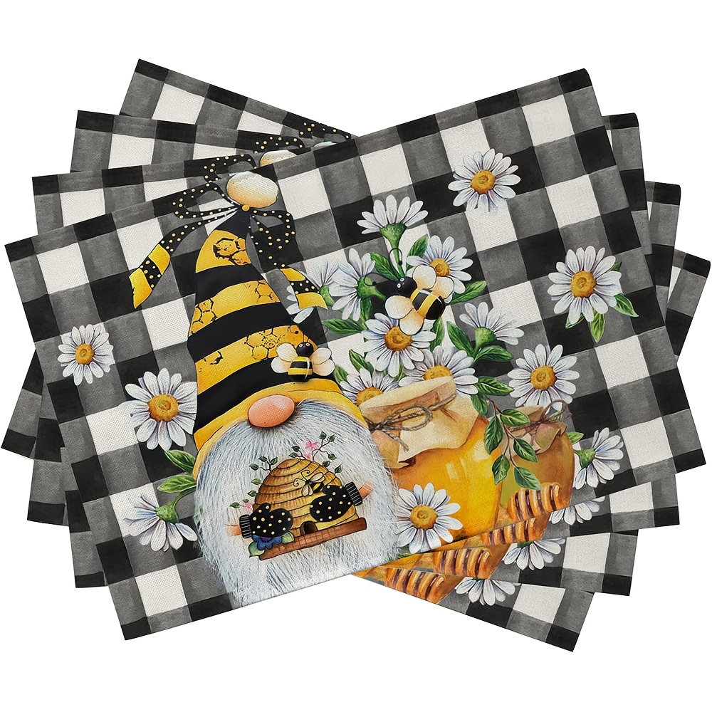 

Set Of 4 Bee Placemats, 100% Rectangular Table , 12x18 , , For , Dining Decor