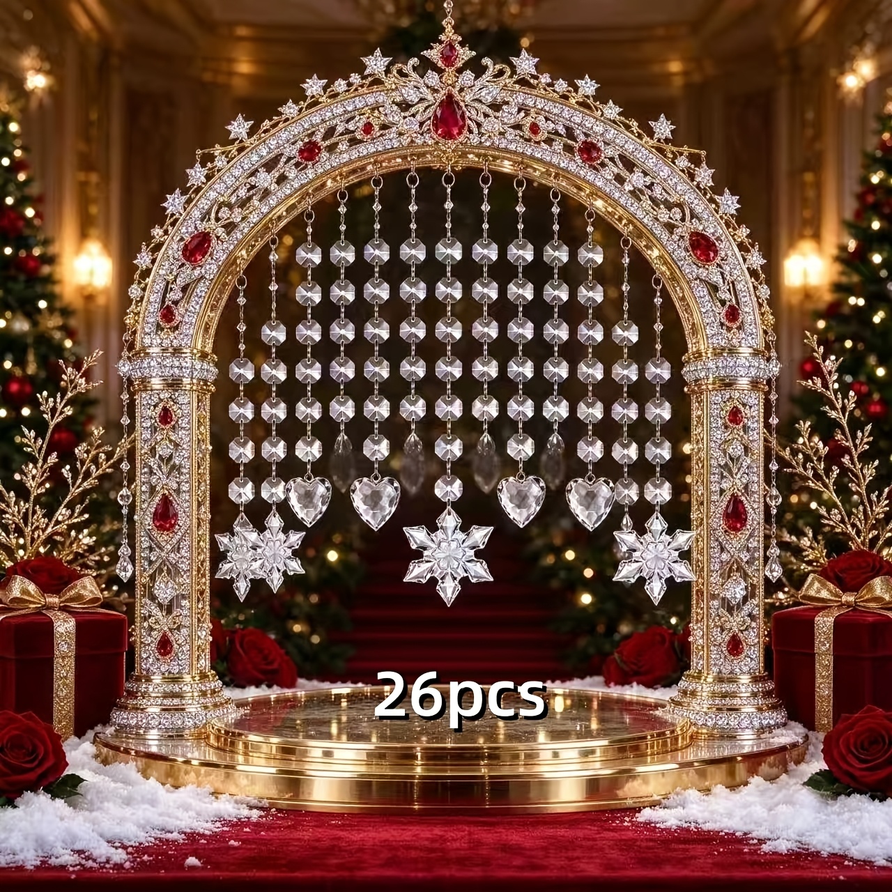 TEMU 26pcs - Christmas Winter Snowflake And Heart Combination Ornaments Acrylic Decorative Hangings For Wedding Venue Decoration, Wall, Fireplace,