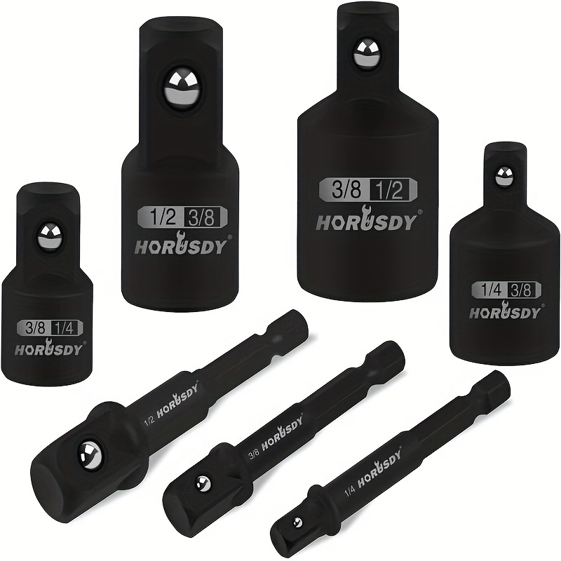 TEMU Horusdy 7pcs Power Drill Impact Sockets Adapter Set, Hex Shank Socket To Drill Adapter 1/4" 3/8" 1/2" Impact Driver Adaptor