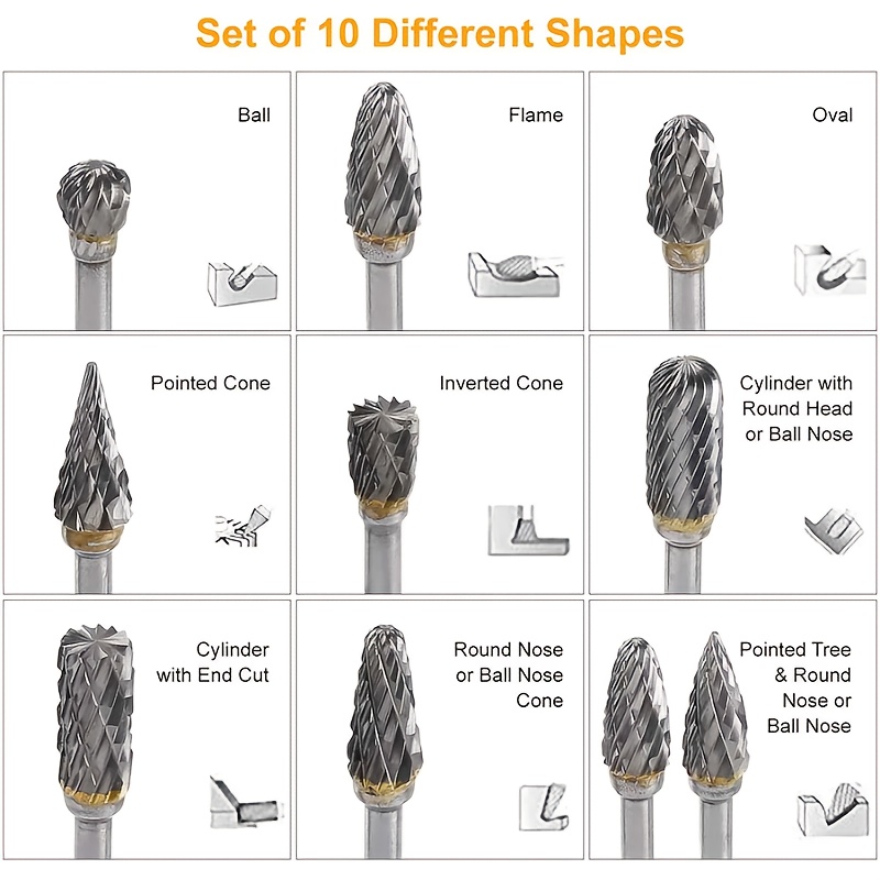 Sourcing Map Hartmetall-Drehfräser 10er Set – 3 Mm Schaft, 6 Mm Kopf, Doppelschnitt, Kugelform