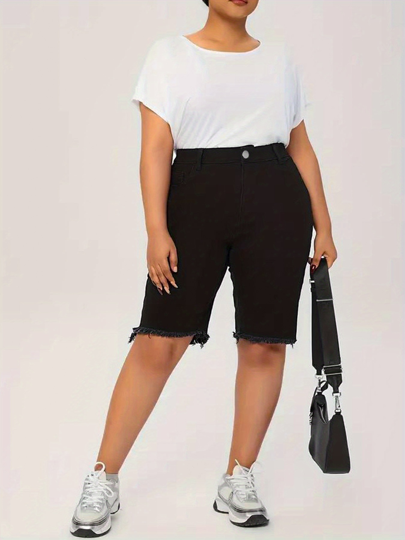 womens plus size high waist stretch denim shorts fit Temu Canada