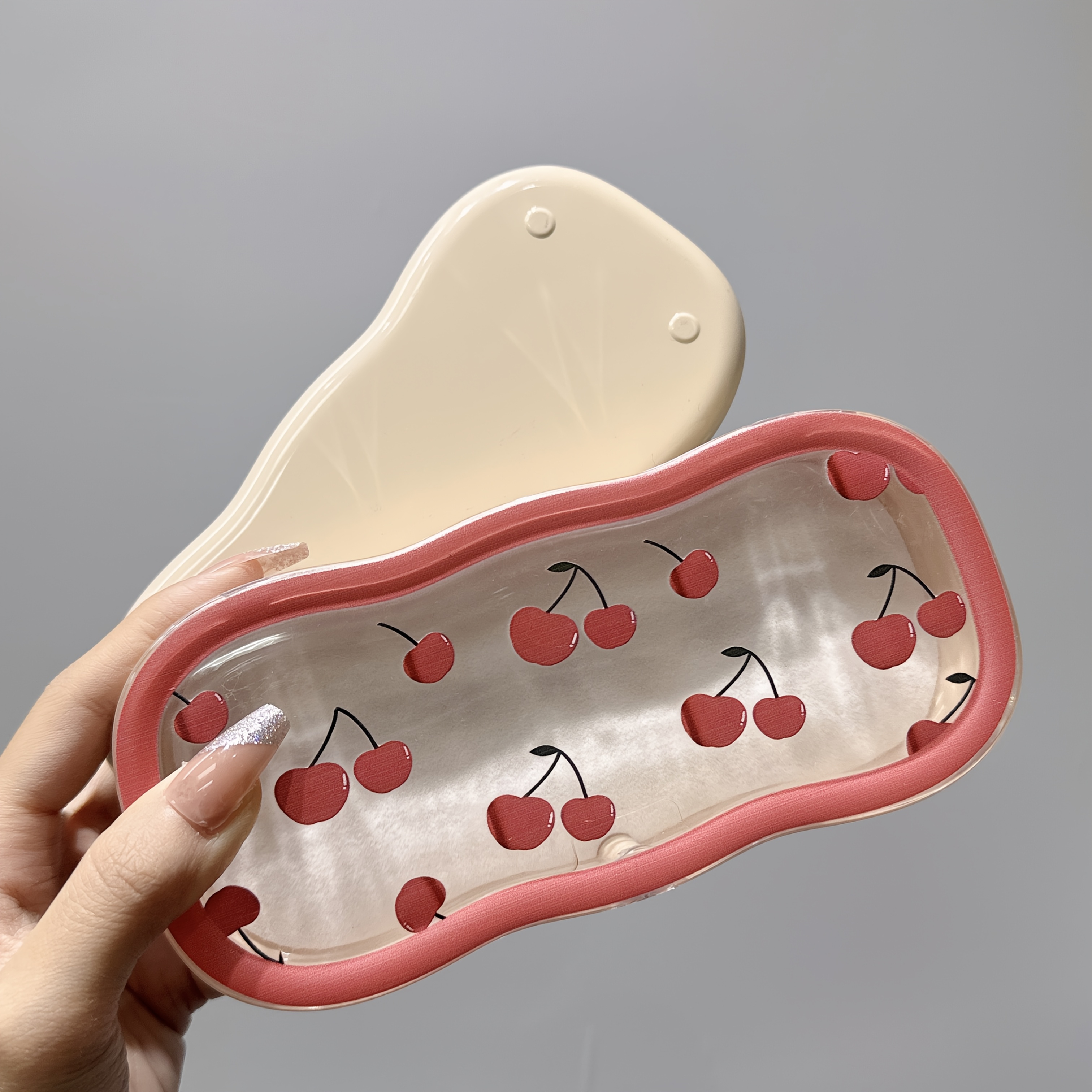 

Cherry-print Magnetic Glasses Case - , Portable & Pressure-resistant With Transparent Lid, Fashionable Storage For - Ideal Cute Holiday Gift, Cute Glasses Case