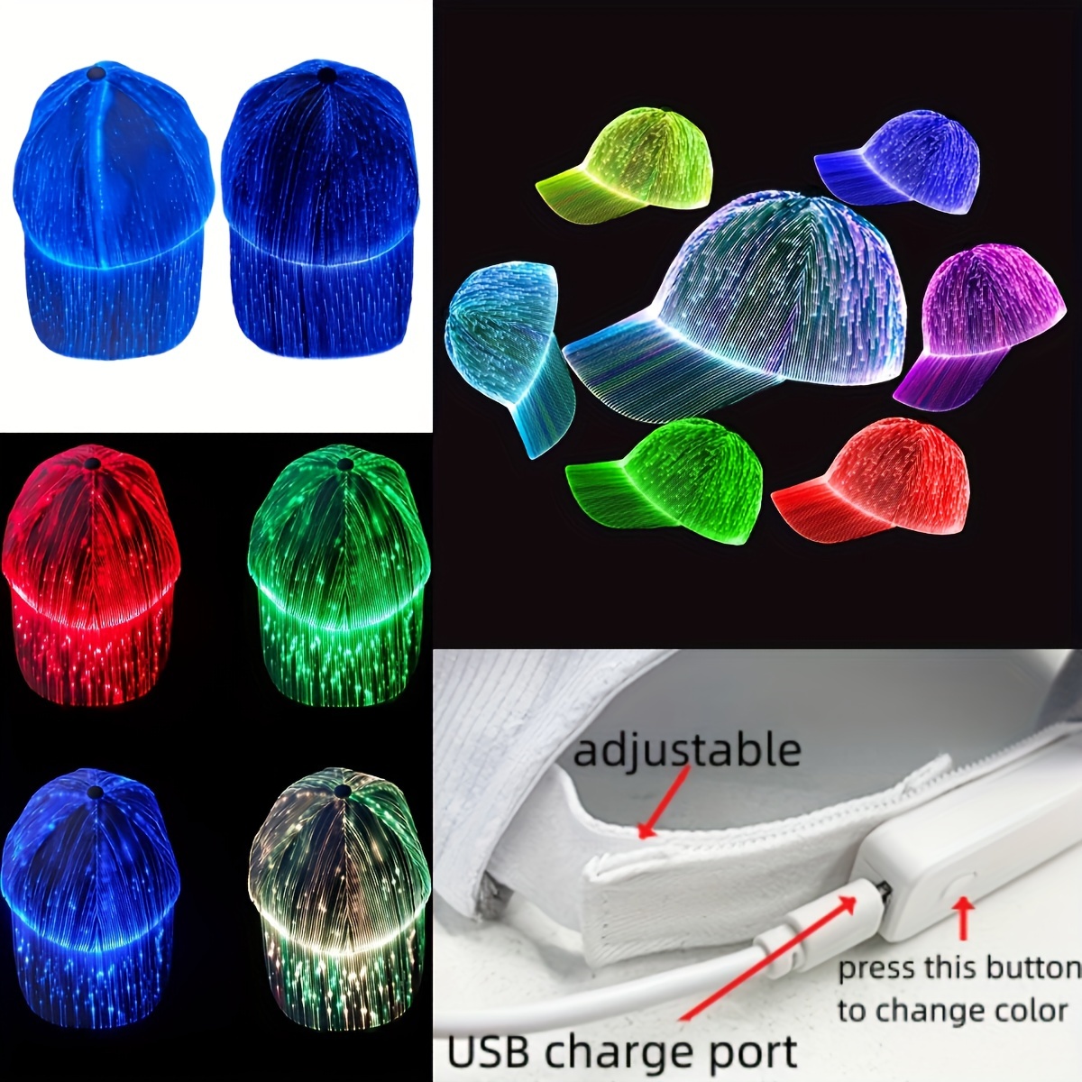 led glowing cap luminous baseball hat 7 colors glow hat usb details 4