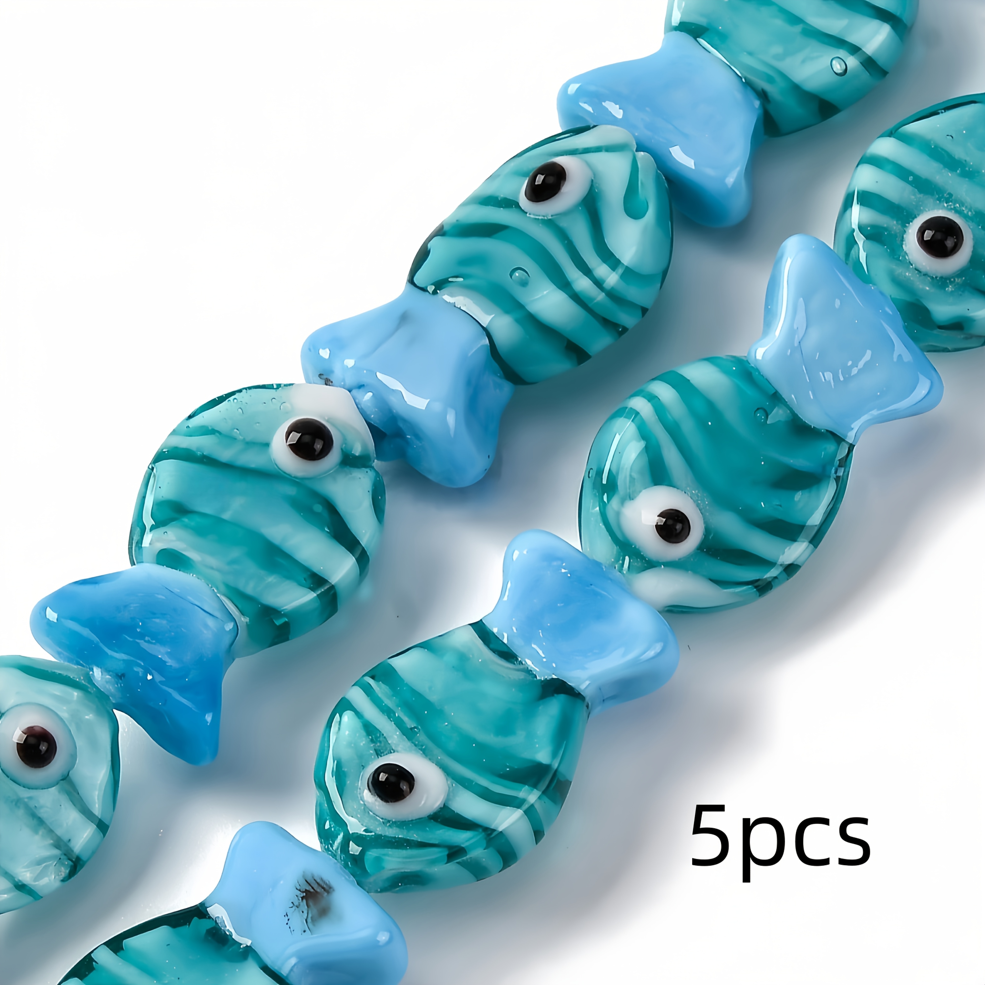 Image of 5pcs Handmade Striped Fish Glass Beads, , Suitable For Diy Bracelet And Necklace Material, Lampwork Glass Bead Strand