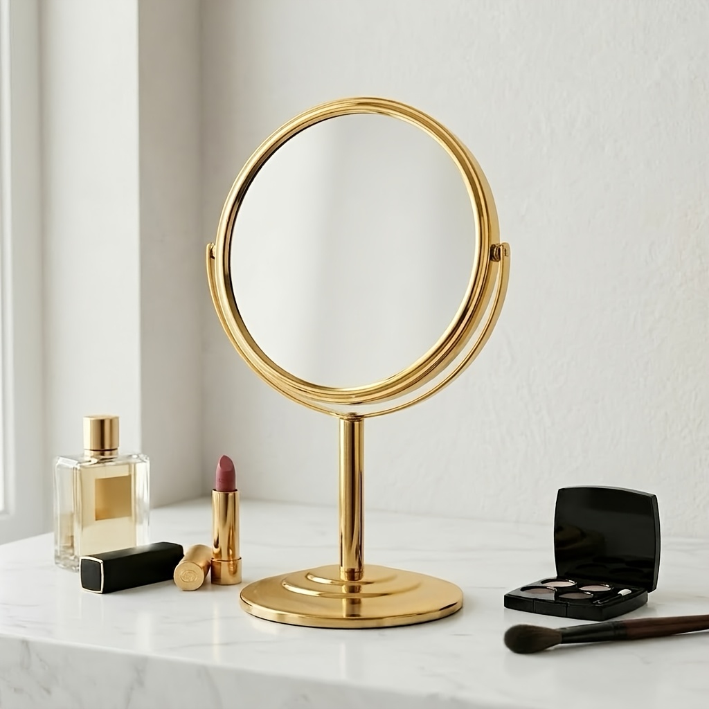 TEMU 3x/1x Golden Hd Metal Vanity Mirror - 2-sided Makeup Mirror With 360° Rotation, Portable Desktop Mirror With Anti-slip Base, Suitable For