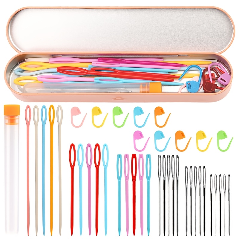 

Kit d'aiguilles à coudre en plastique multicolore - Aiguilles à laine à gros chas, aiguilles à tapisserie émoussées, avec boîte de rangement portable pour le et