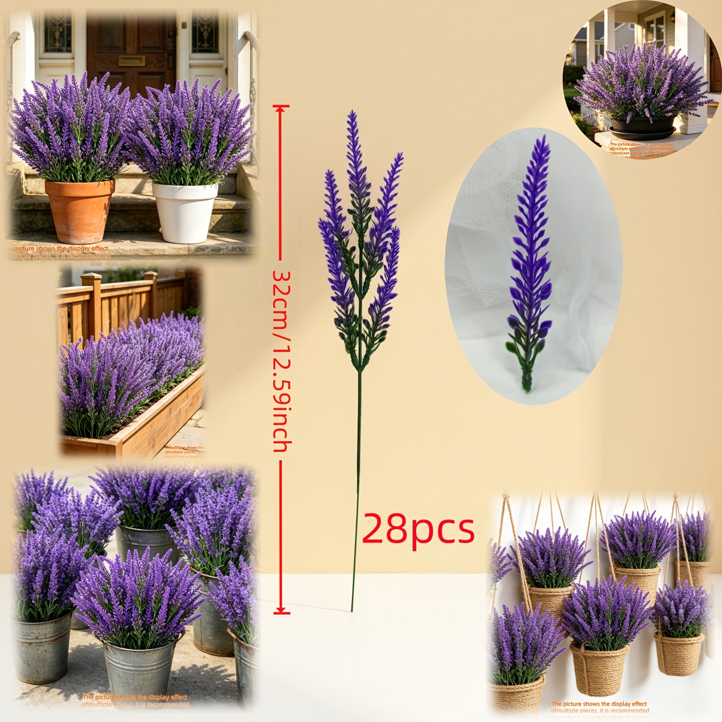 Image of 28pcs Artificial Lavender Flowers, Fake Purple Lavender Plants, Suitable For Indoor And Outdoor Decoration, Faux Plastic Greenery Stems, For Garden, Porch, Flower Bed, Patio, Wedding, And Home Decor