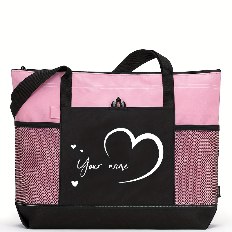 TEMU A Custom-made Women's Shoulder Bag, Handbag, Featuring A Heart Shape And , Unique, Portable, Gift-style, With A Pattern, Foldable, Large