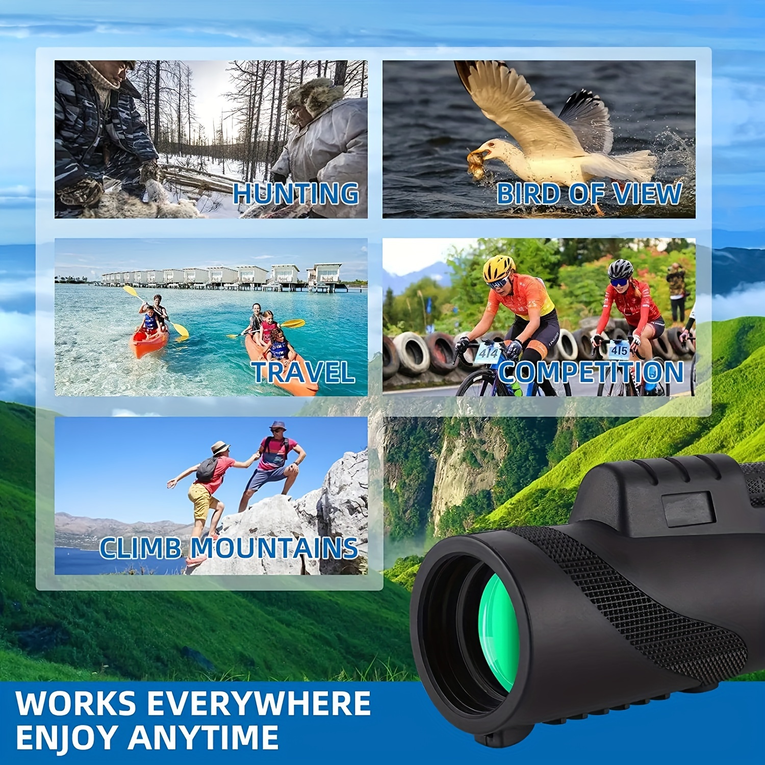 8X42 HD Portable Telescope Green Film Objective Lens Powerful High Quality Telescope Remote High Power Wide Angle Open Field Telescope Can be used for camping trips, bird watching, mountain climbing, hiking, Best gift for family and friends