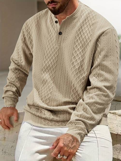 item picture new 3d jacquard fabric henley shirt
