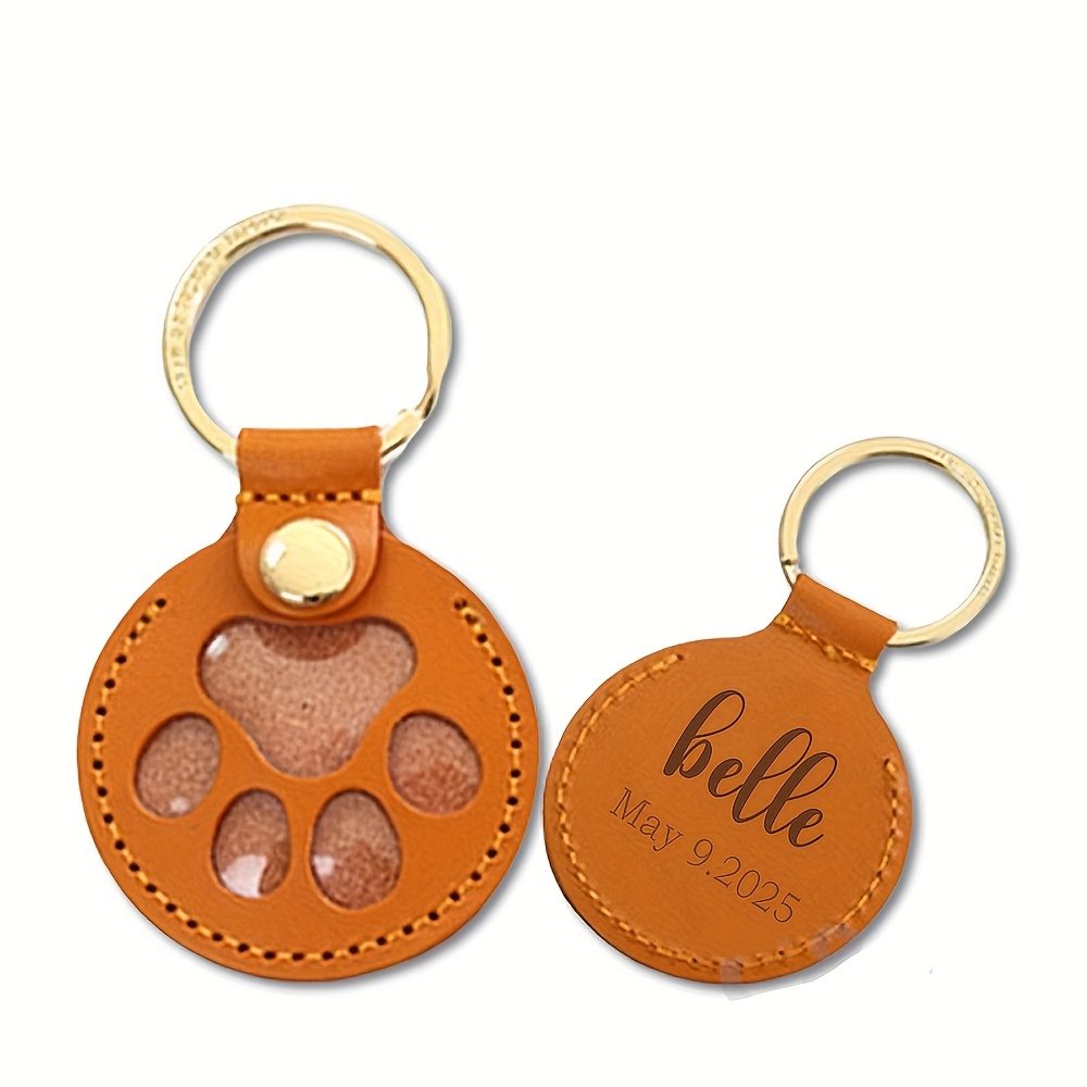 E-shop {Personalisierung} Lasergravur hält Tierhaare! Pfotenabdruck-Schlüsselanhänger in Pink, Gelb, Orange, Grün oder Blau. Anpassbar mit Text und