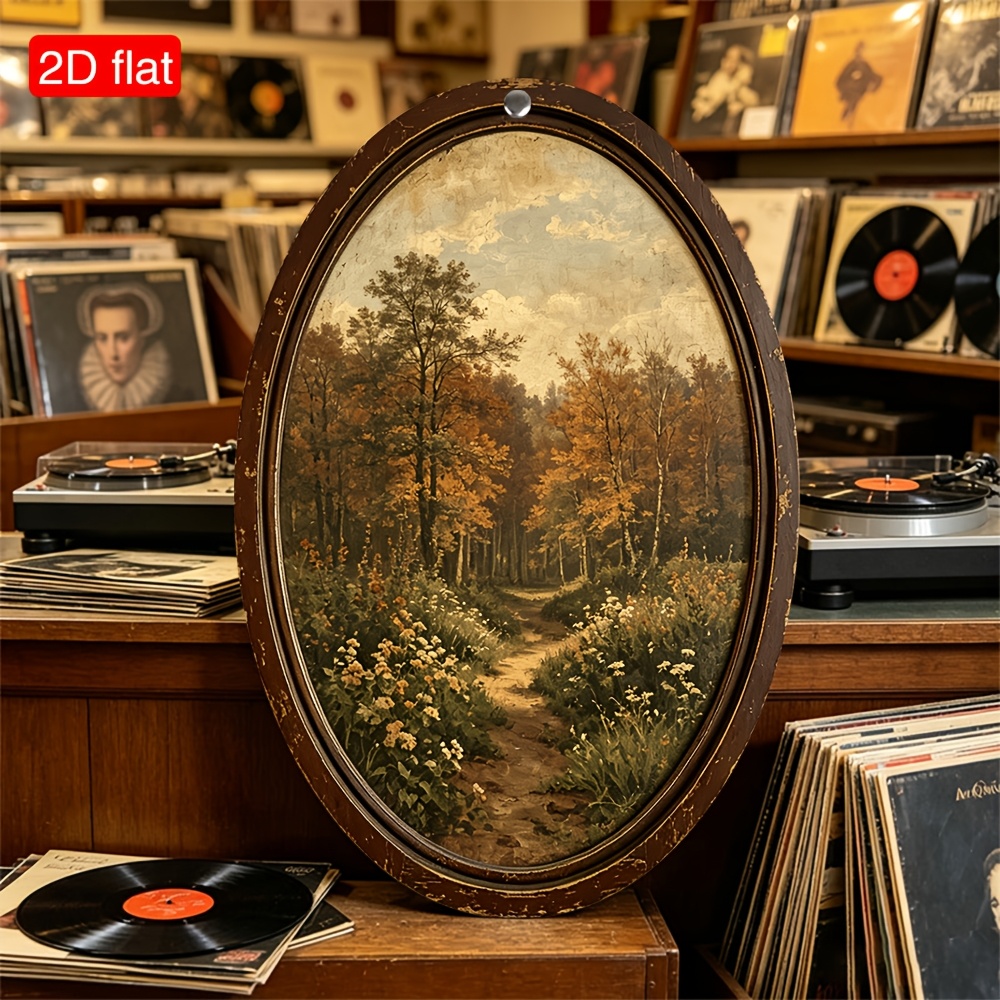 TEMU Peinture à l'huile 2D Plate Chemin de Forêt d'Automne, Ovale, Convient pour Maison, Salon, Cuisine, Chambre, Bureau, Décoration de Bureau ou