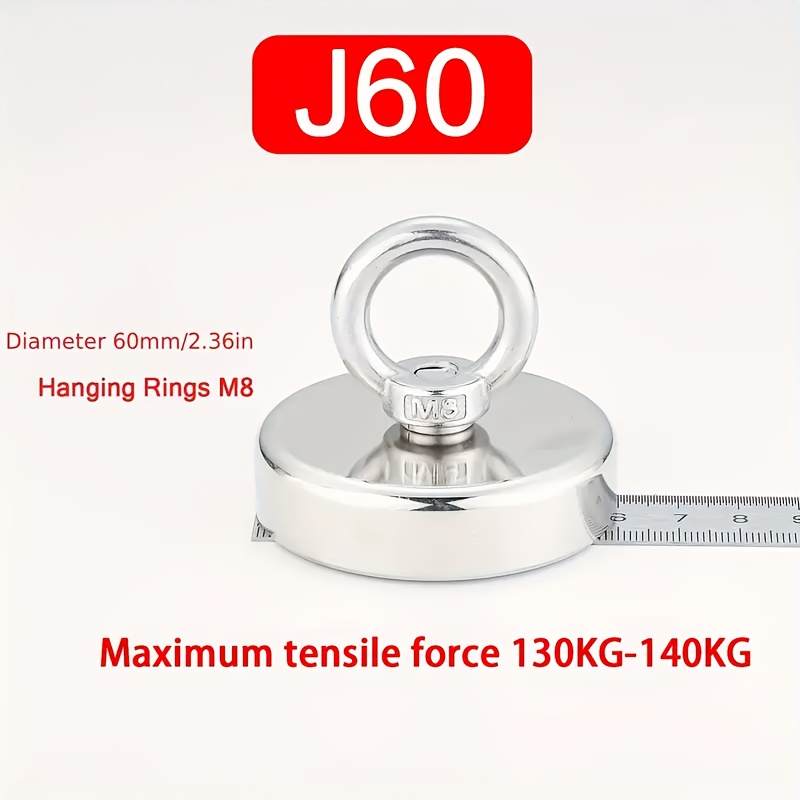 Image of Heavy-duty Fishing Magnet With A Pulling Strength Of 60mm-350lbs/50mm-280lbs, Featuring A Round Design Made Of Steel, Perfect For Fishing And Handling Materials