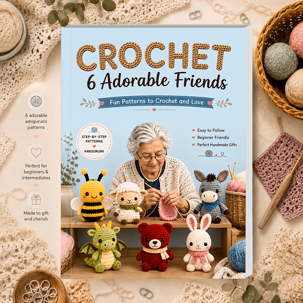 TEMU Guide de crochet Amigurumi en peluche mignonne, 6 styles d'animaux , tutoriel complet, taille portable de 8,27 X 5,71 pouces. Étapes claires et