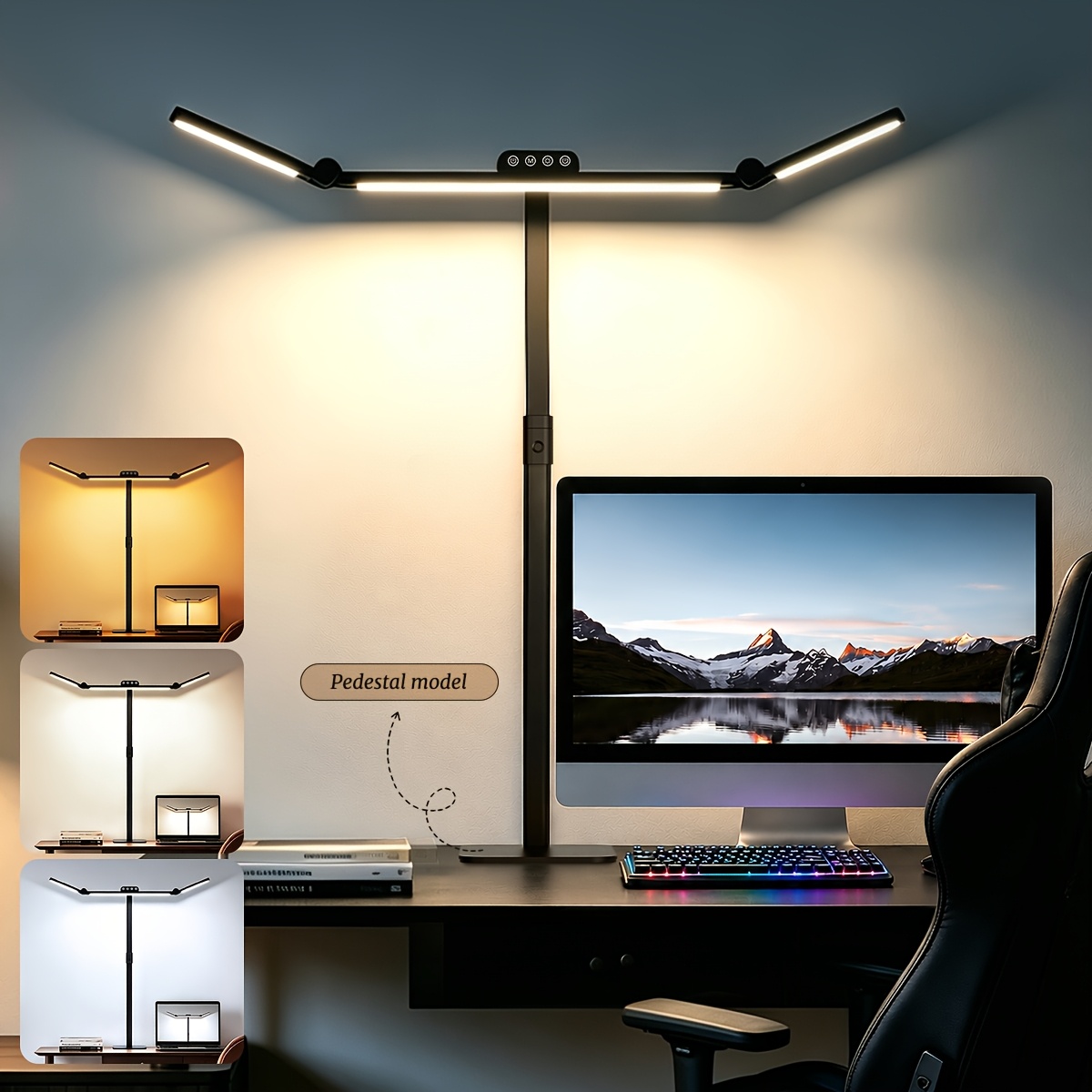 28.2 Inch Led Dimmable Desk Lamp With Pedestal Panel, 360° Flexible Gooseneck, Temperatures, Eye-protection Light For Reading, Working, Rooms, Indoor Office