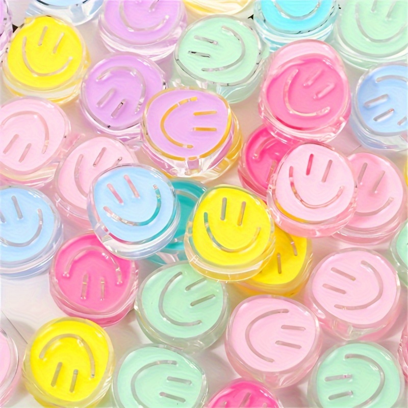 

5pcs Acrylic Cartoon Happy Face Beads For Diy Jewelry And Accessories - Transparent Multicolor Beads For Crafting Headbands, Bracelets, Necklaces, Phone Straps, Keychains, And Hair Accessories.