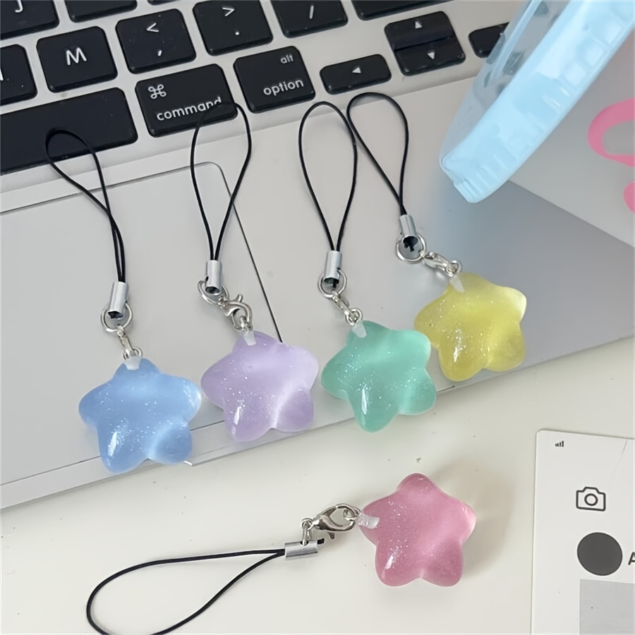 Image of [5pcs Set] Cute Jelly Fine Glitter Fat Star Phone Lanyard Pendant Pink Girly Heart Five-pointed Bag Charm Couple Gift