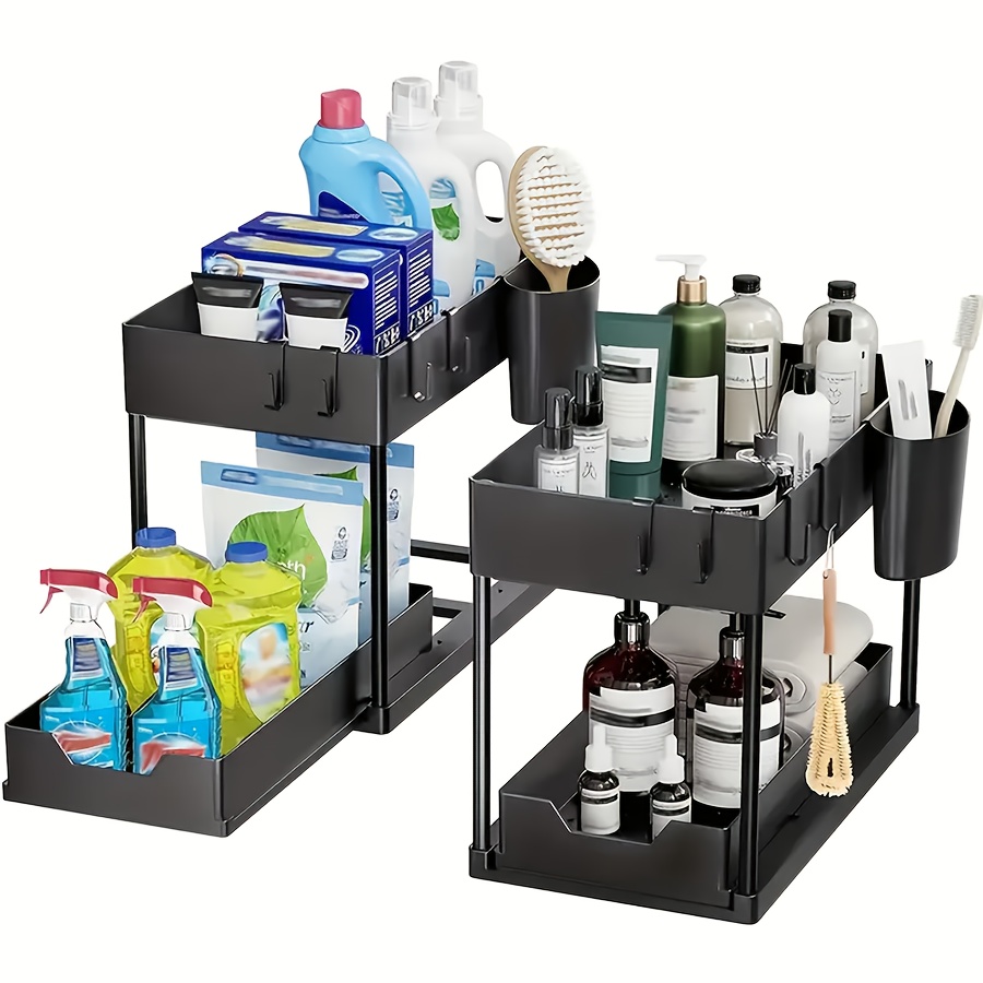 

Kitchen Sink Organizer Rack, Plastic Lacquered , Tiered Shelf For Kitchen Countertop, Pull-out Storage Shelf For Bathroom, Easy To Clean And Detachable