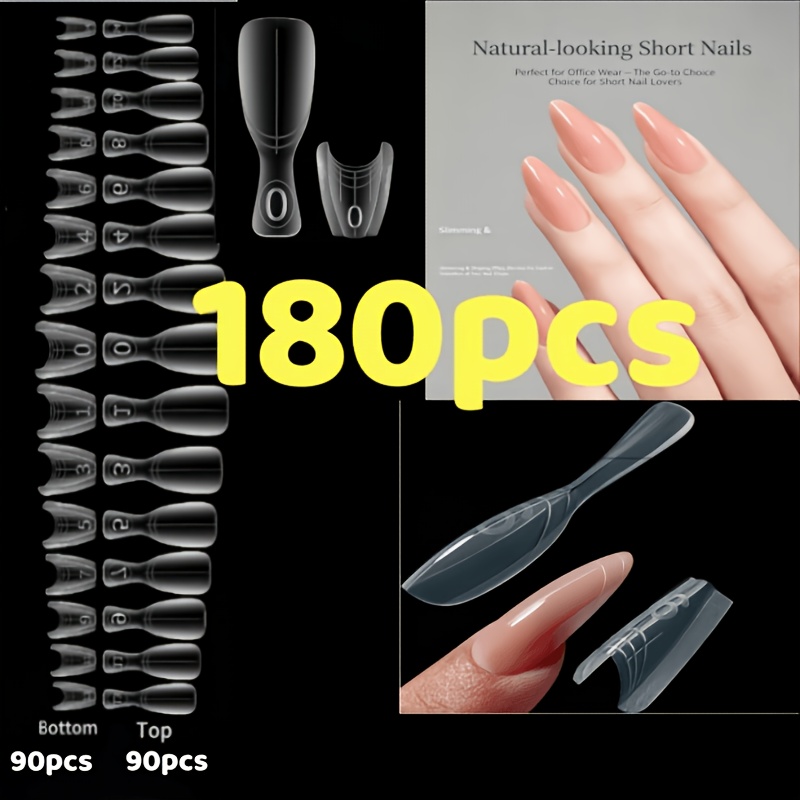 180pcs Transparent Suitable For Diy At Home Oval Tip & Base Nail Extensions Forms - 15 Sizes Nail Tips With Base For Nail Art, Nail, Nail Tools For