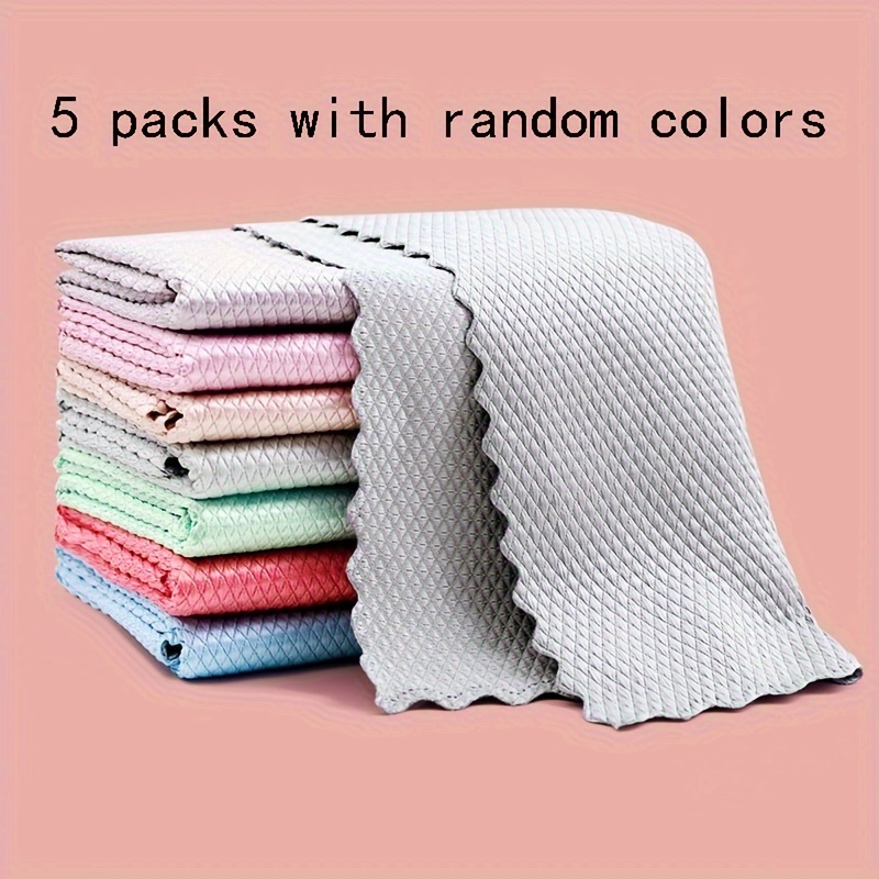 5pcs magic microfiber cleaning cloths streak lint free reusable for   water stains dust ideal for kitchens bathrooms mirrors glass more kitchen cleaning aid knitted texture microfiber fabric kitchen cleaning cloth details 0