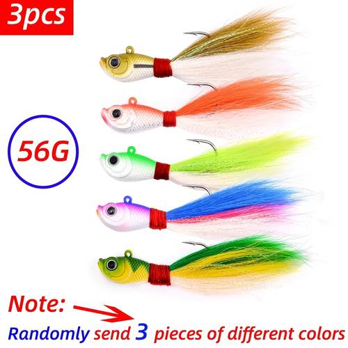 random 3 bucktail hair jig head kits fishing jig heads for crappie 7g 21g 28g 42g 56g vib lure baits premium surf fishing baits for striper durable lifelike saltwater resistant
