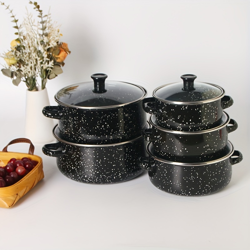 

Enamel Cookware Set - 5-piece Starry Night Black Stockpots With Lids