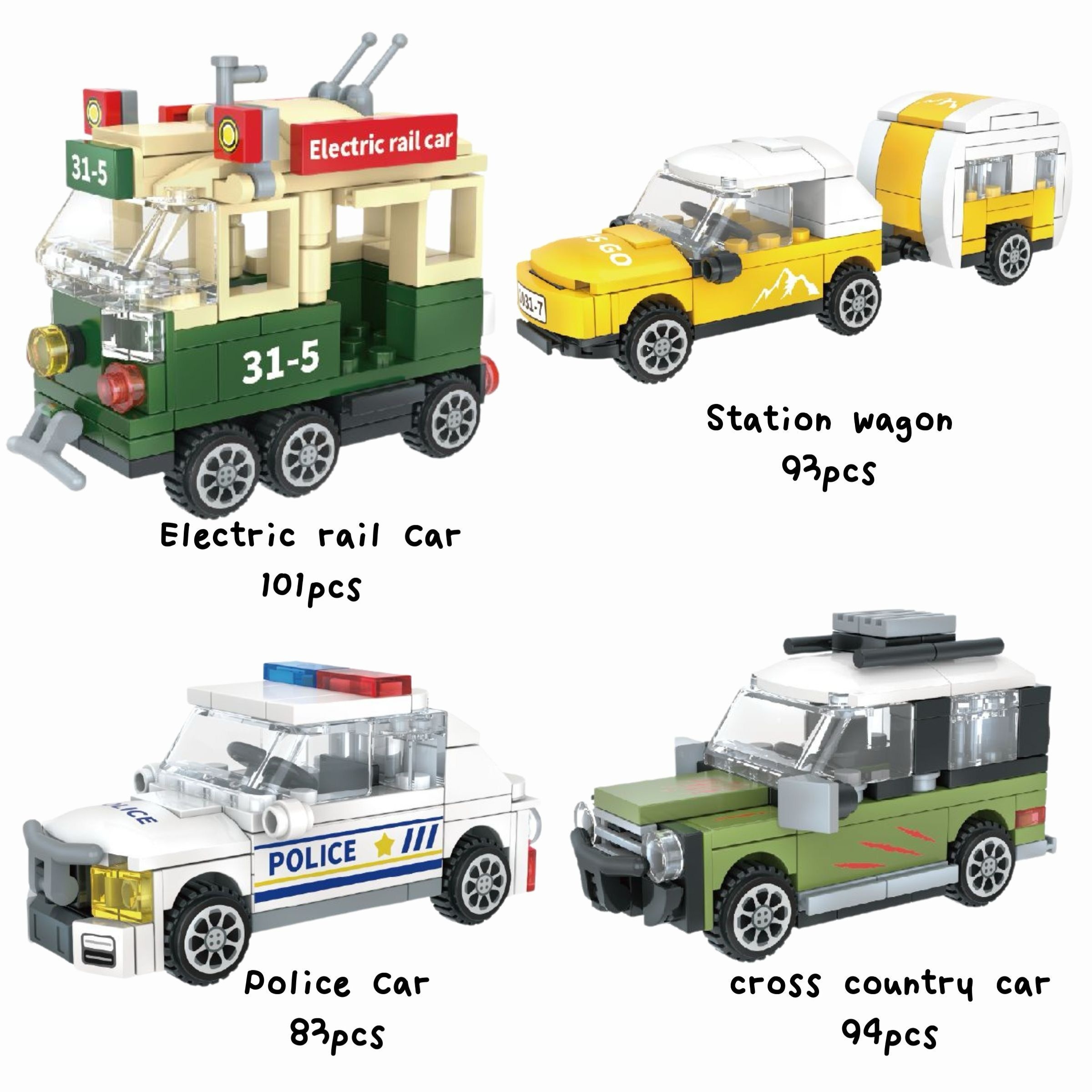pieces set of building blocks sliding cars city themed transport