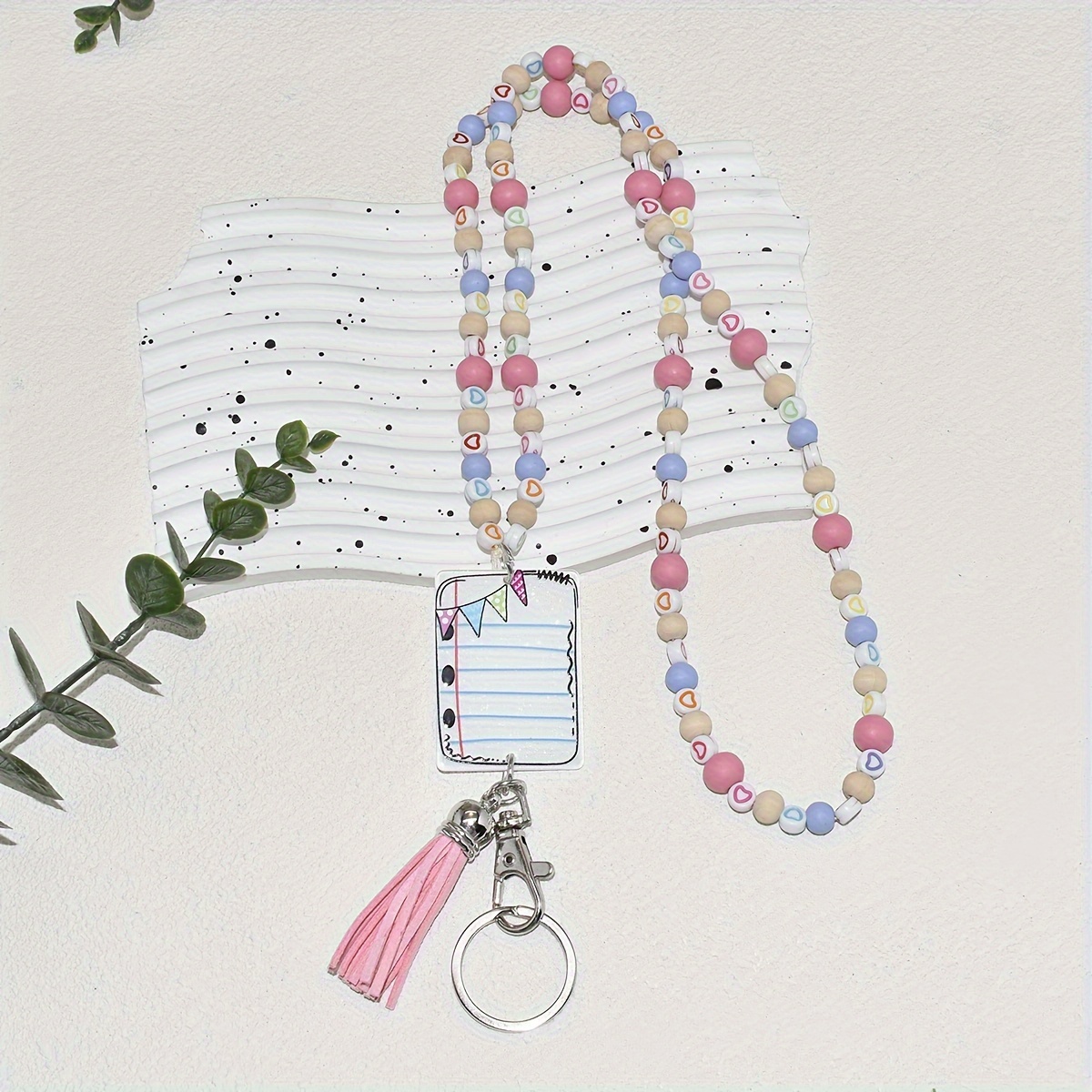 

Pastel Beaded Keychains With Acrylic Heart Beads And Pink Tassel, Notebook Accessory, Perfect For Back To School Season Teachers Women Men