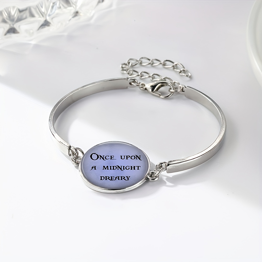 White Flat Glass Expandable Women's Bracelet with Gothic Text, Gift
