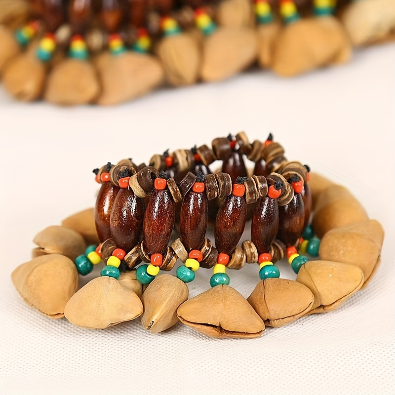 1pc Natural Fruit Shell Handbell - African Drum Strike Wrist Bell with Beaded Strap, Mixed Colors, Solid Shell Construction for Halloween, Thanksgiving, Christmas Decorations & Music Accompaniment, Handbell For Music, Festive Accessory