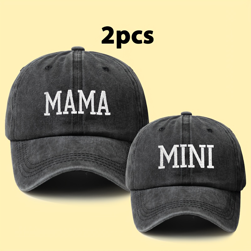 E-shop Passende Familienoutfits, ein Mama & Ich Combo Hut Set mit gestickten MAMA und MINI Buchstaben Prints, ein 2-teiliges Set Vintage Baseball Caps