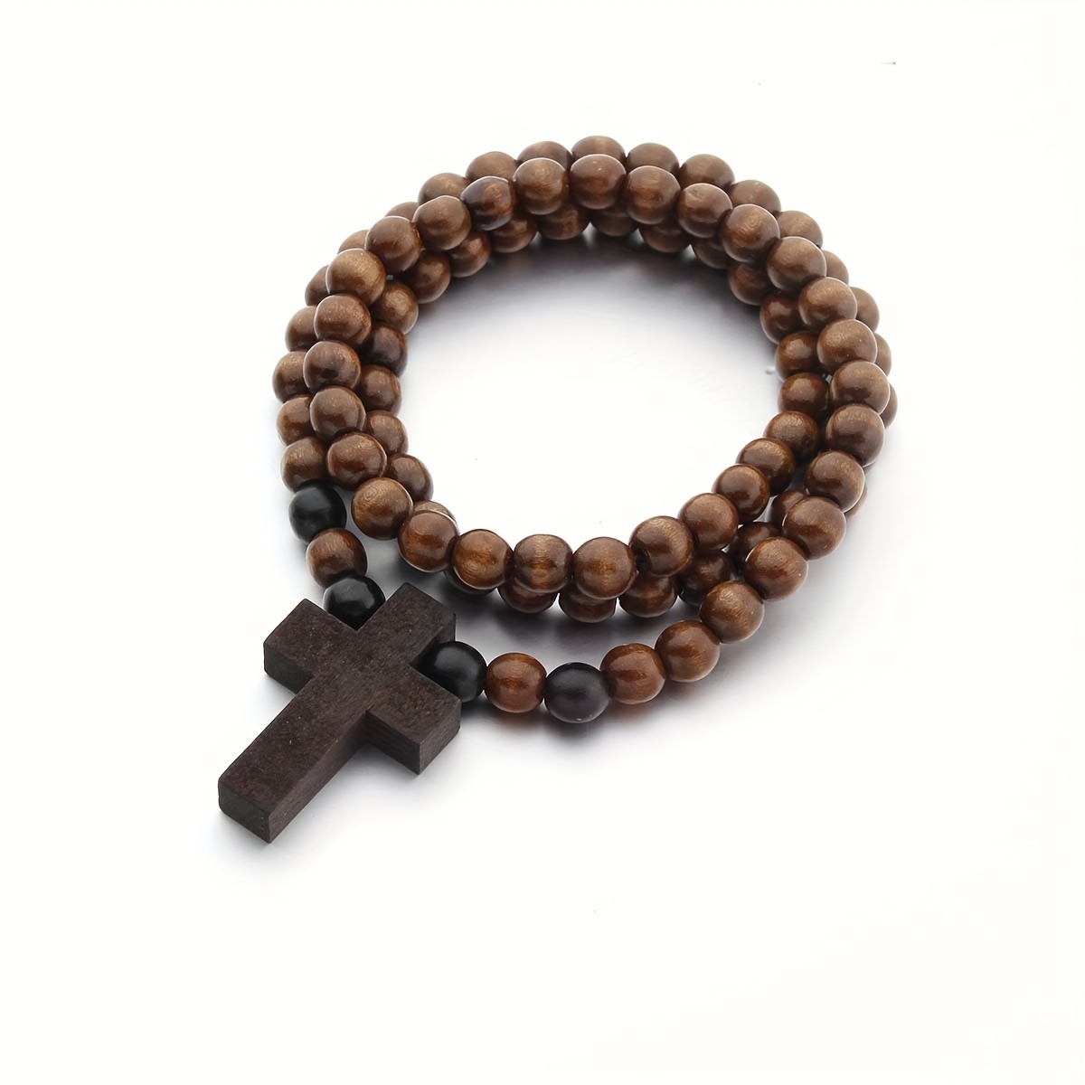 Stylish And Simple Round Bead Chain Wooden Cross Pendant Necklace, Suitable For Men's Accessories