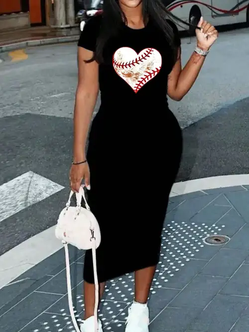 baseball bodycon dress 2024 Summer Women's B Baseball dress - Short Sleeve, Single Breasted, Embroidered Midi Style