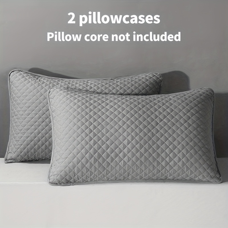 Image of 2pcs Checkered Solid Color Quilted Three-layer Zipper Pillow Core Isolation Layer - Pillow Protector - Household Adult Breathable Thick Pillowcase, No Pillow Core - Suitable For