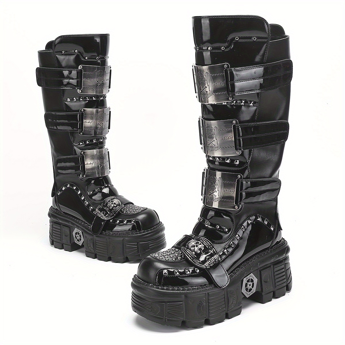 Cool Mens Heavy Metal Boots Trend Men High Boots Goth Punk Rock