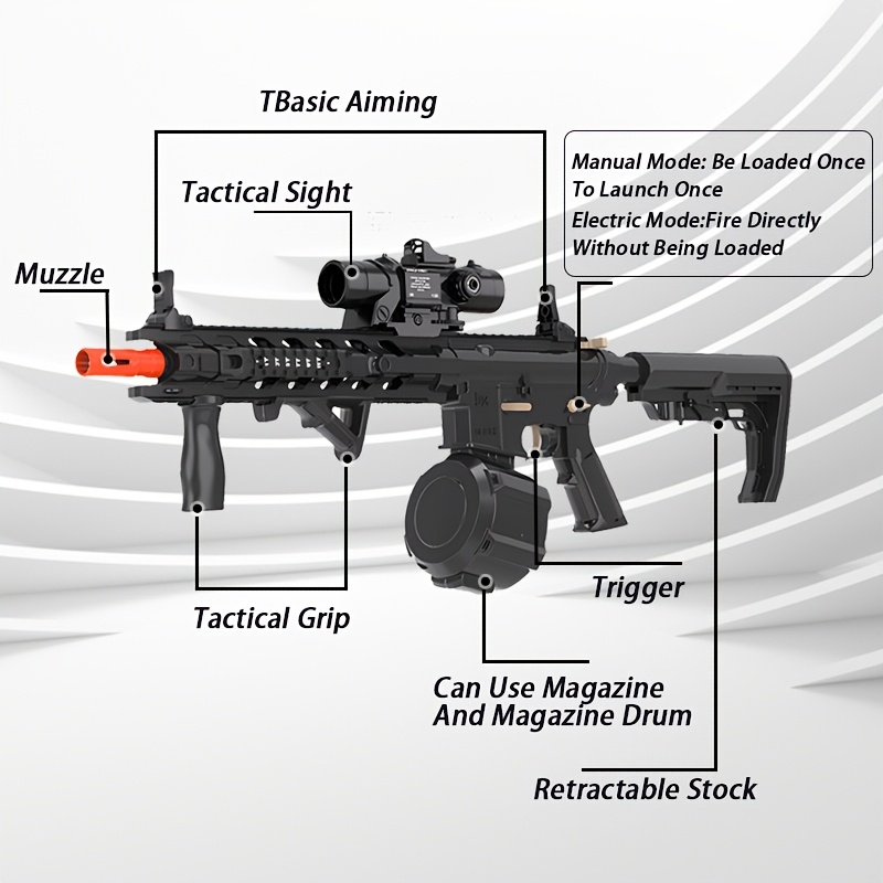 M4 Electric Gel Ball Gun - 7.4V High Speed Upgrade, Manual/Automatic Dual Mode, Highly Assembled Toy Rifle for Outdoor Entertainment, Team Shooting Games, Christmas Gifts (No Bullets), Team Shooting Game, Sleek Weapon Design, Durable Construction