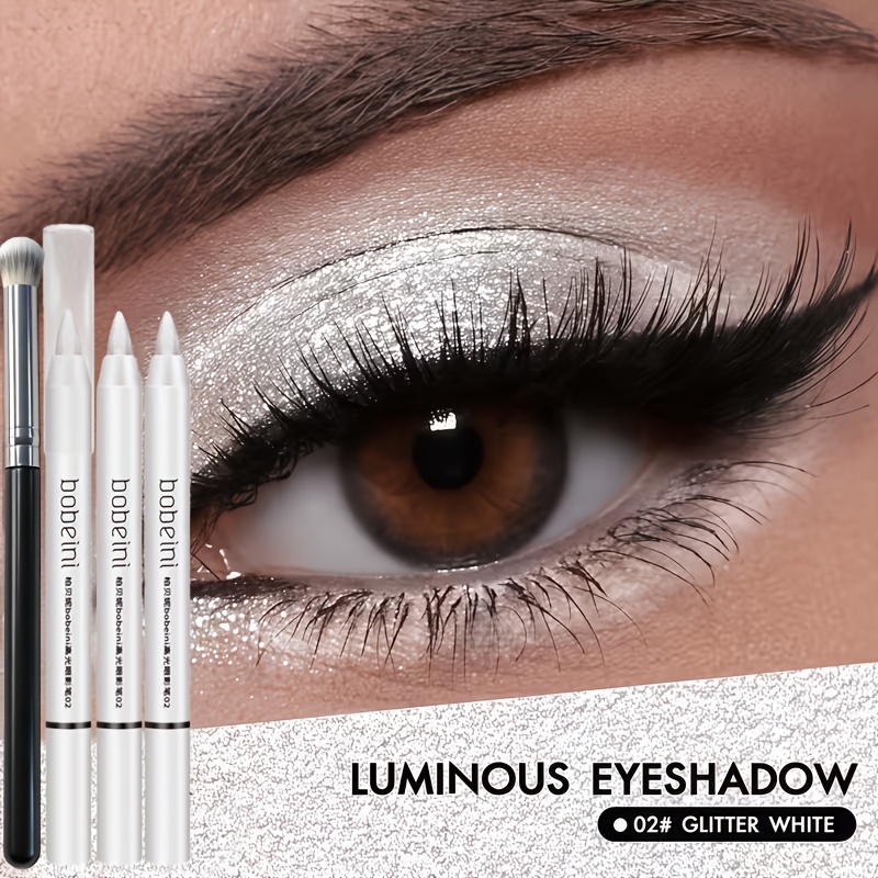 3pcs Highlighter Stick With Brush, Pearlescent Eyeshadow Highlighter Pen For | Smooth And Soft Brush Head, Easy To Apply | Natural And Delicate Shimmer, Eye Makeup Effect | Pigmented | Makeup Effect