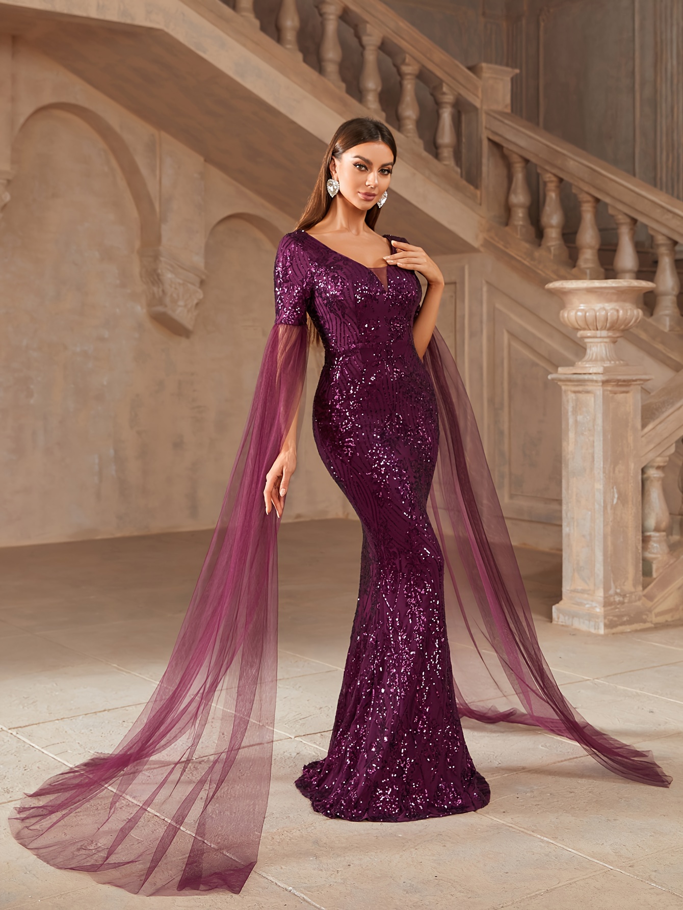 chinese dress ladies Chic Mermaid 3/4 Sleeves Sweep Train Mother of The Bride Dresses main image 0
