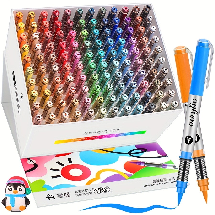 Image of 120colors Acrylic Professional Markers With Pigmented Ink, Scratch-proof & Weather Proof Art Supplies For Beginners/adults, Bulk Set With Storage Box Back To School