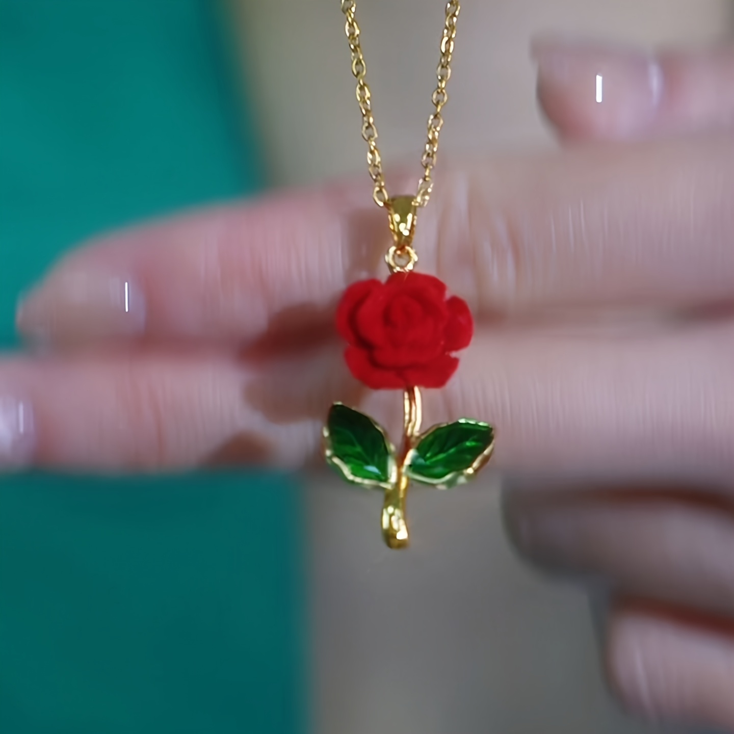 Women's Red Velvet Rose Pendant Necklace