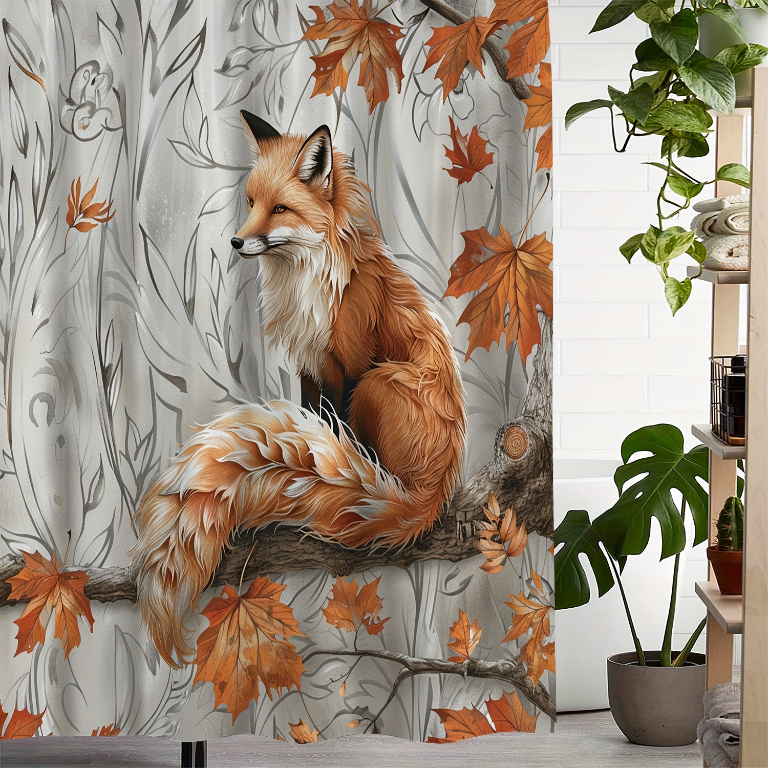 

Maple Leaf Print Shower Curtain, Arts-inspired Water-resistant Polyester Bath Curtain With 12 Hooks – Machine Washable, Woven Fabric With Nature Theme, Includes Water-repellent Feature
