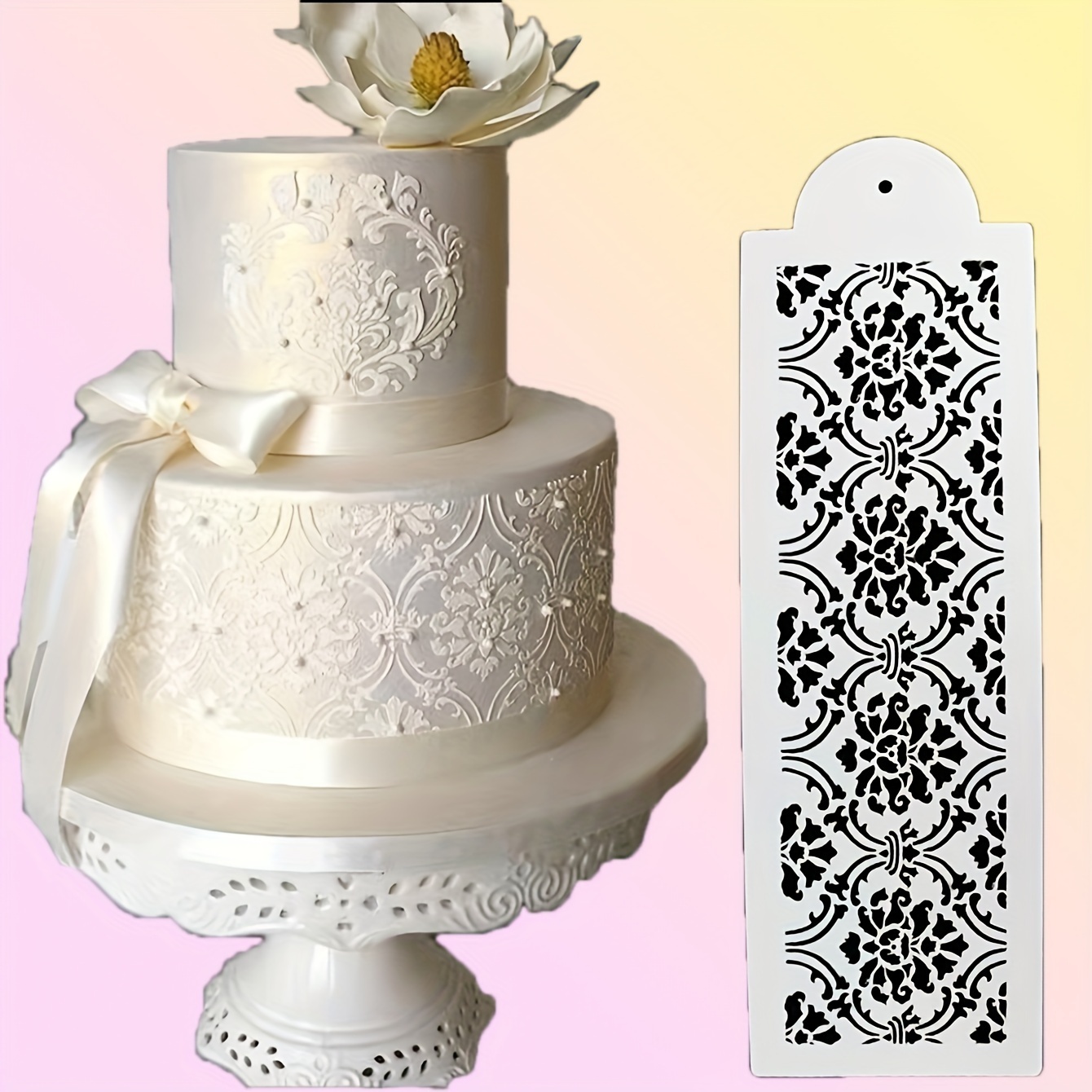 Image of 1pc Elegant Floral Cake Decorating Stencil - Diy Fondant & Embossing Tool, 4- Or 5- Design For Baking And Kitchen Use