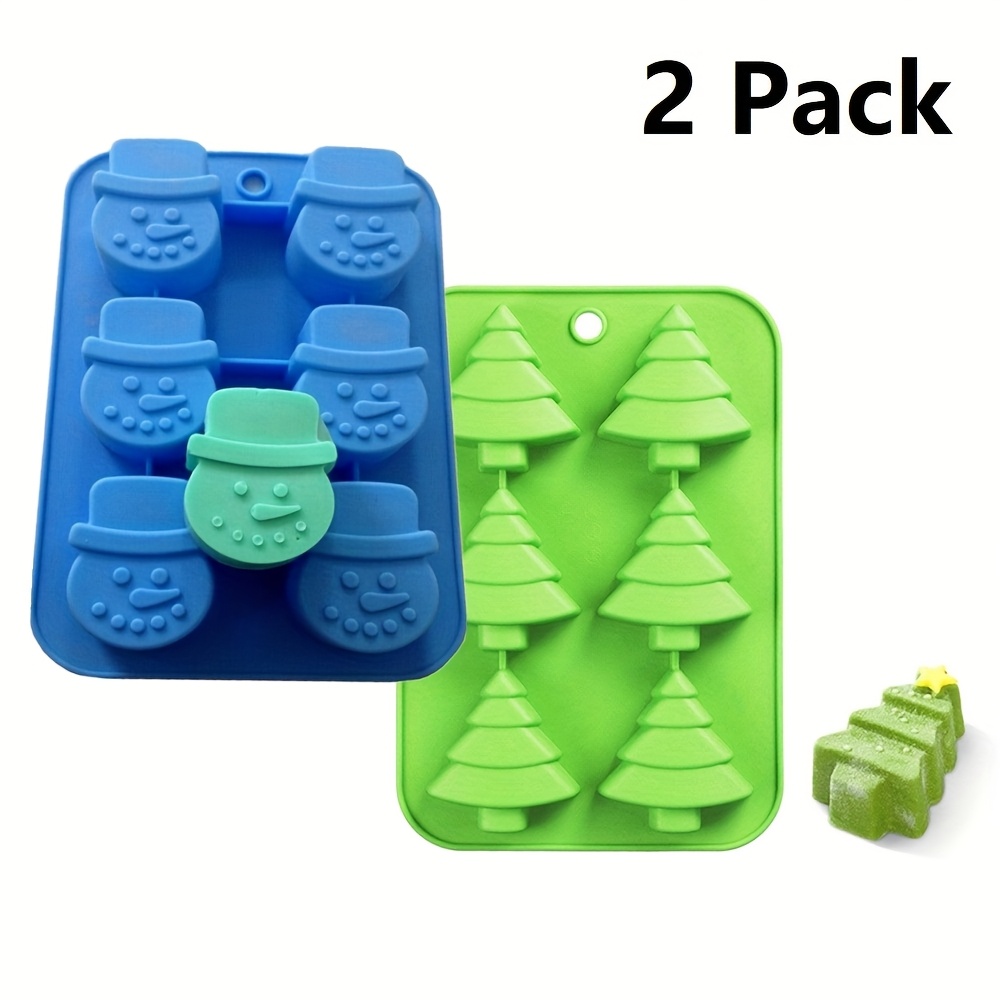 TEMU 2-pack Christmas Silicone Molds With 6 Cavities - Snowman & Tree Diy Candle, Soap, Wax Molds - -grade, Holiday Crafting - For Beginners & -