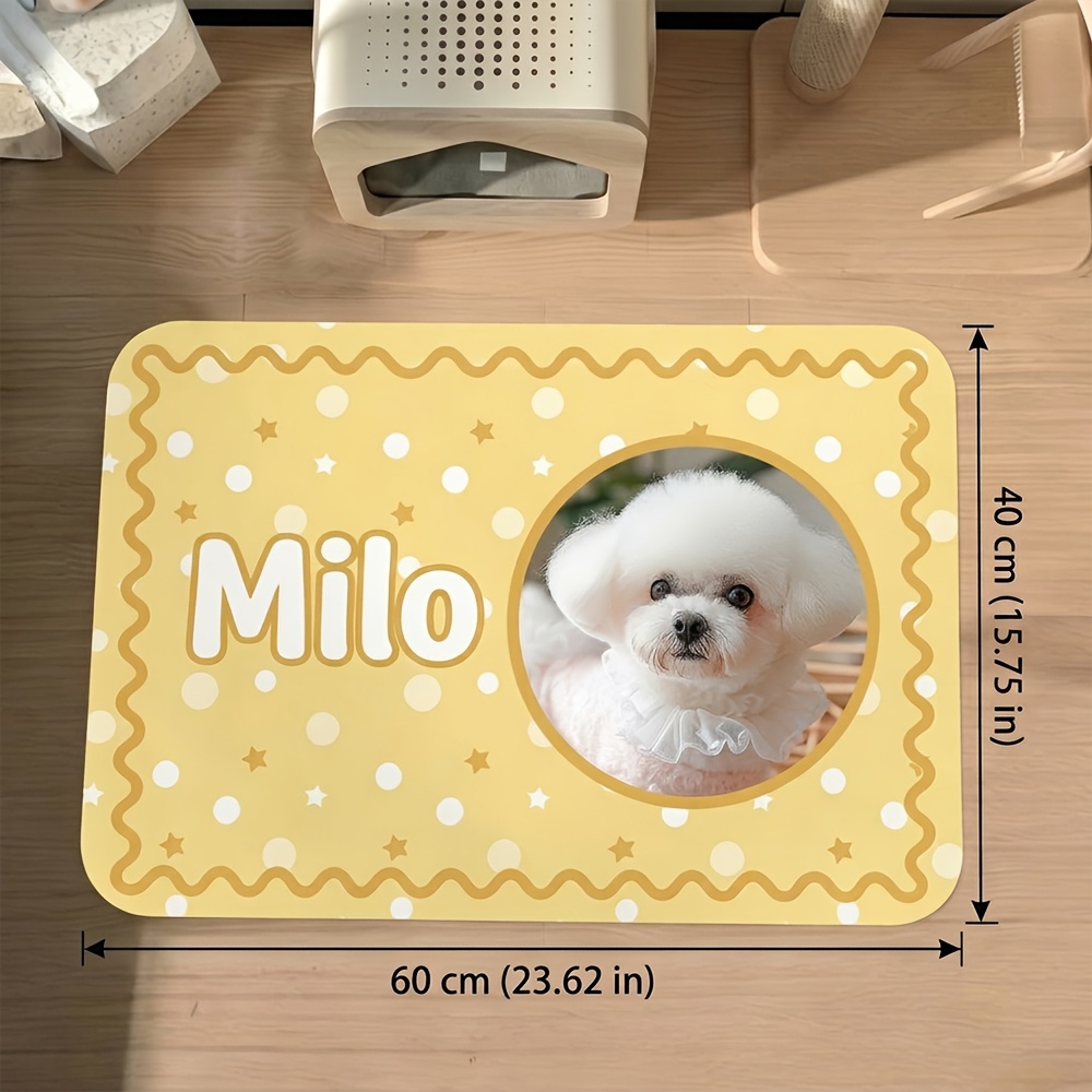 1pc Custom Pet Photo And Name Feeding Mat, Pet Bowl Placemat, Water Bowl Spill Mat, Crate Liner, Pet Daily Supplies, Indoor Pet Grooming Floor Mat, for Pet Owners, New Puppy Parents, New Pet Welcome Gift, Dog Birthday Present