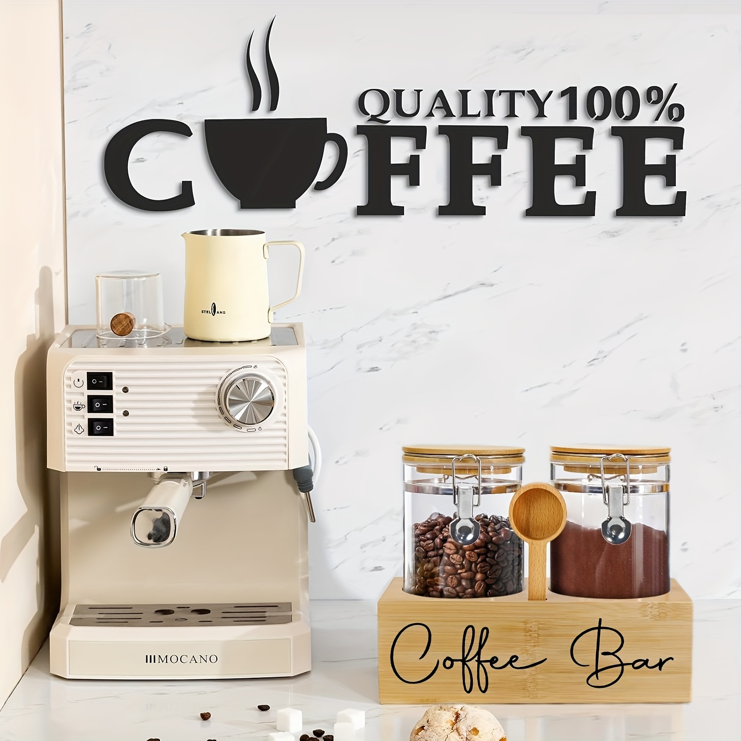 Glass Coffee Containers With Shelf & Wooden Coffee Filter