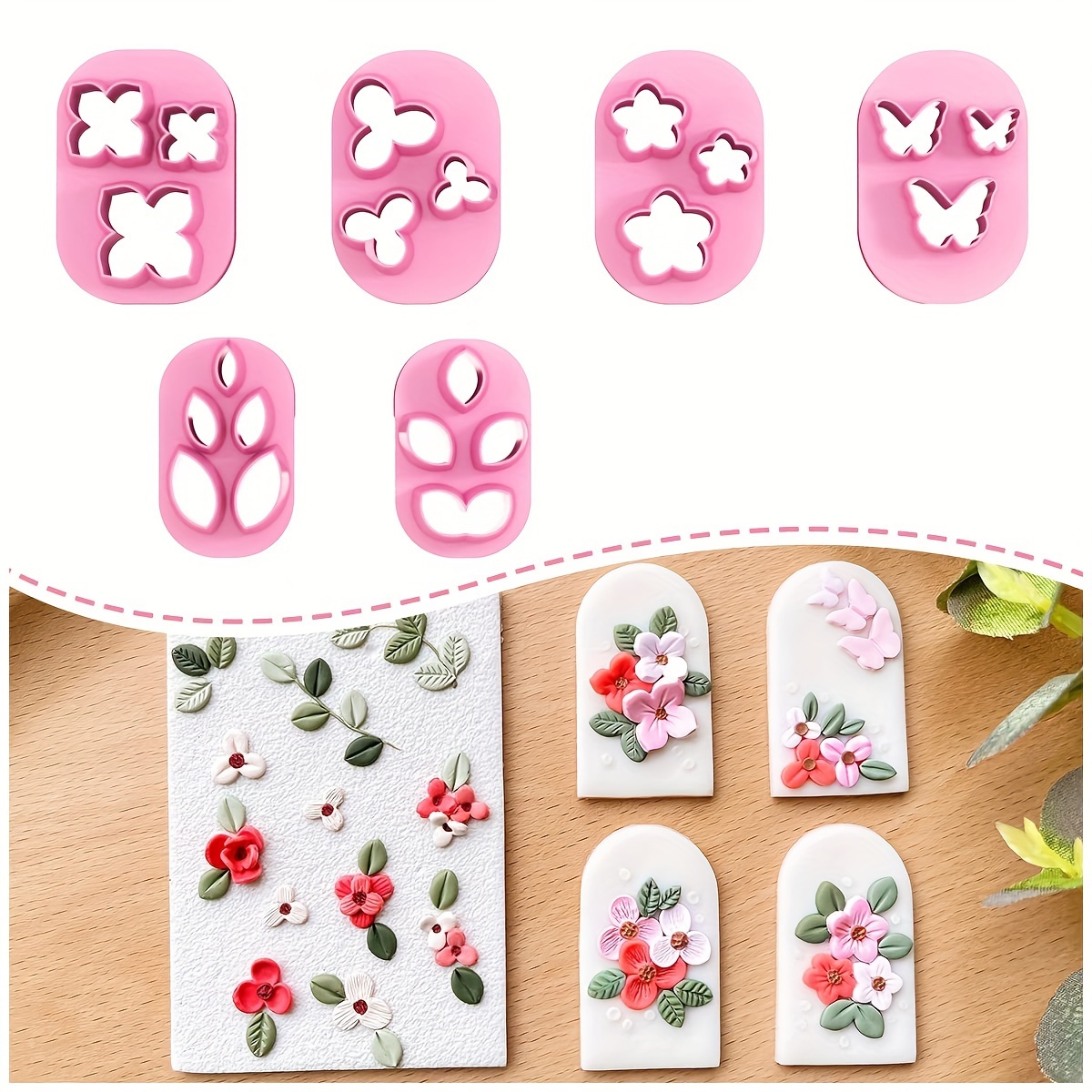 

10pcs Mini Polymer Clay Cutter Set - Floral, Leaf & Butterfly Shapes For Diy Earrings And Jewelry Crafting Pendants For Jewelry Making Spacer Beads For Jewelry Making