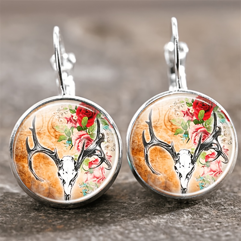2pcs Set Exquisite Round Glass Inlaid Base Earrings