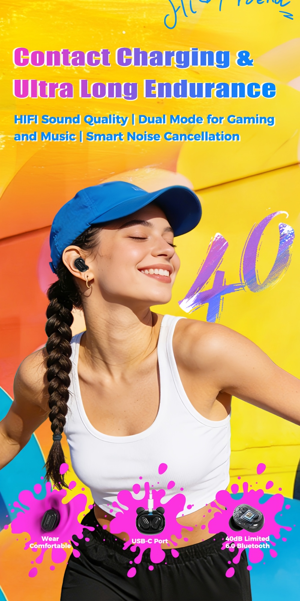 Écouteurs Intelligents de Traduction | Écouteurs Sans Fil Bluetooth 6.0 | Traduction en Temps Réel par IA pour 134 Langues, Logiciel Gratuit à Vie | 40 Heures d'Autonomie, Double Mode pour Jeux et Musique | Charge Rapide Type-C, Design Portable avec Lanière, Masque Élégant à Changement de Visage